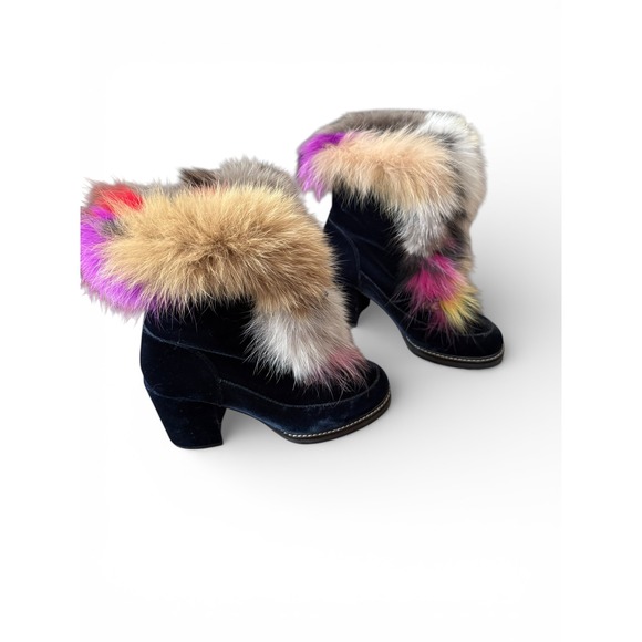 Stuart Weitzman Yukon Real Fur Royal Blue Velvet Lace-Up Boots | Women's 8M - Picture 11 of 14